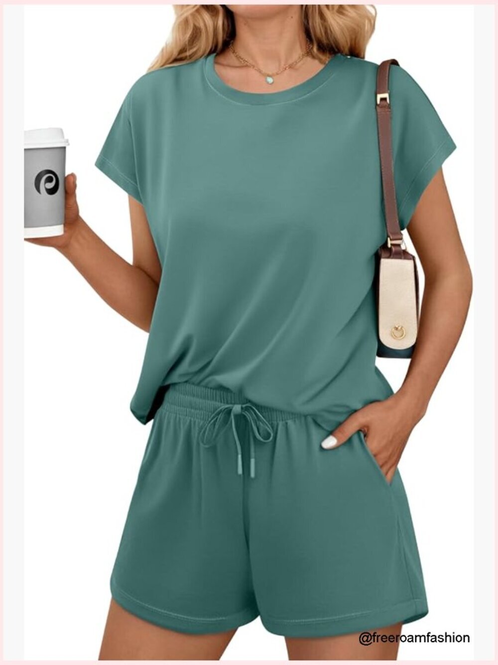 2 Piece Shorts Lounge Set with Pockets Casual Travel Outfits